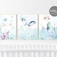 Under the sea wall art, Ocean nursery decor, Nautical nursery print set, under the sea nursery, gender neutral nursery, ocean, nautical