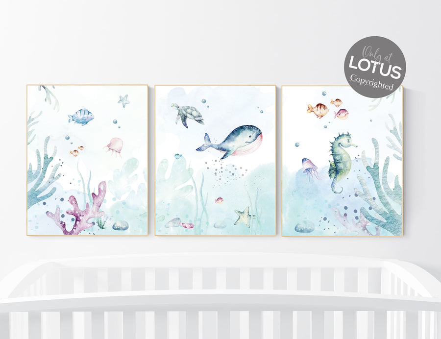 Nursery decor gender neutral, sea theme nursery, Under the sea nursery, Ocean nursery, Nautical nursery print set, gender neutral, nautical