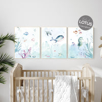 CANVAS LISTING: Under the sea wall art, Ocean nursery decor, Nautical nursery print set, under the sea nursery, gender neutral nursery