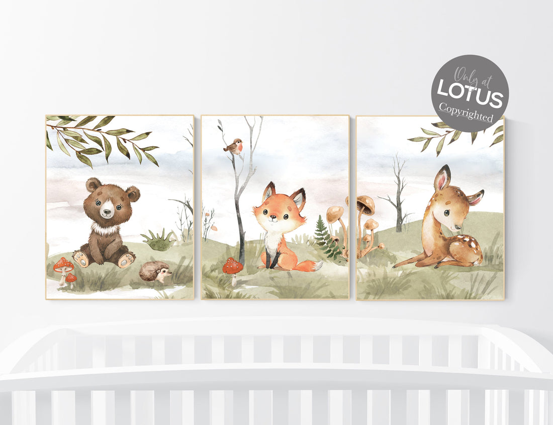 Animal nursery decor, woodland nursery prints, jungle animals, gender neutral nursery, Woodland Nursery, animal prints, fox, deer, bear