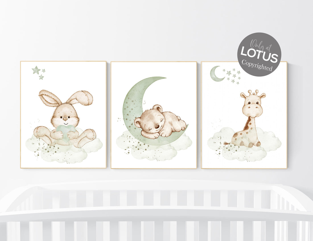 Green nursery, Gender neutral nursery, jungle animals, woodland animal nursery, sage green, bear nursery, giraffe nursery, bunny nursery