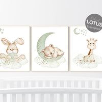 Green nursery, Gender neutral nursery, jungle animals, woodland animal nursery, sage green, bear nursery, giraffe nursery, bunny nursery