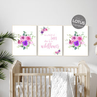 Nursery decor girl boho, floral nursery, pink and purple nursery, girl nursery, in the field of roses be a wildflower, floral nursery prints