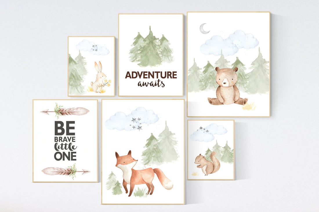 Woodland nursery decor, animals prints, woodland themed nursery, nursery art woodland, nursery prints gender neutral, woodland nursery ideas