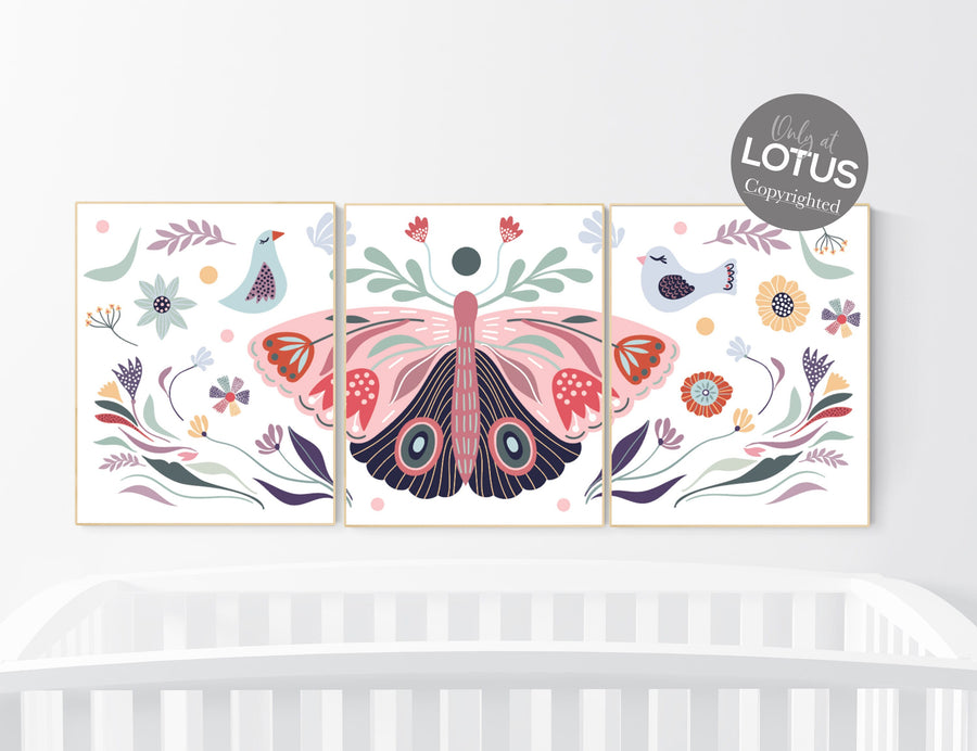 Nursery decor boho, butterfly nursery decor, girl nursery decor boho, butterfly print wall art, Nursery wall art girl boho, floral nursery