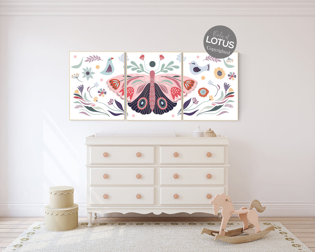 Nursery decor boho, butterfly nursery decor, girl nursery decor boho, butterfly print wall art, Nursery wall art girl boho, floral nursery