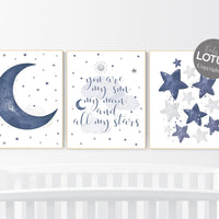 Nursery decor boy, Navy nursery decor, cloud and stars, moon and stars, navy blue nursery art. baby room wall art, boy nursery decor