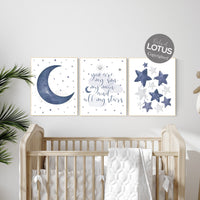 Nursery decor boy, Navy nursery decor, cloud and stars, moon and stars, navy blue nursery art. baby room wall art, boy nursery decor