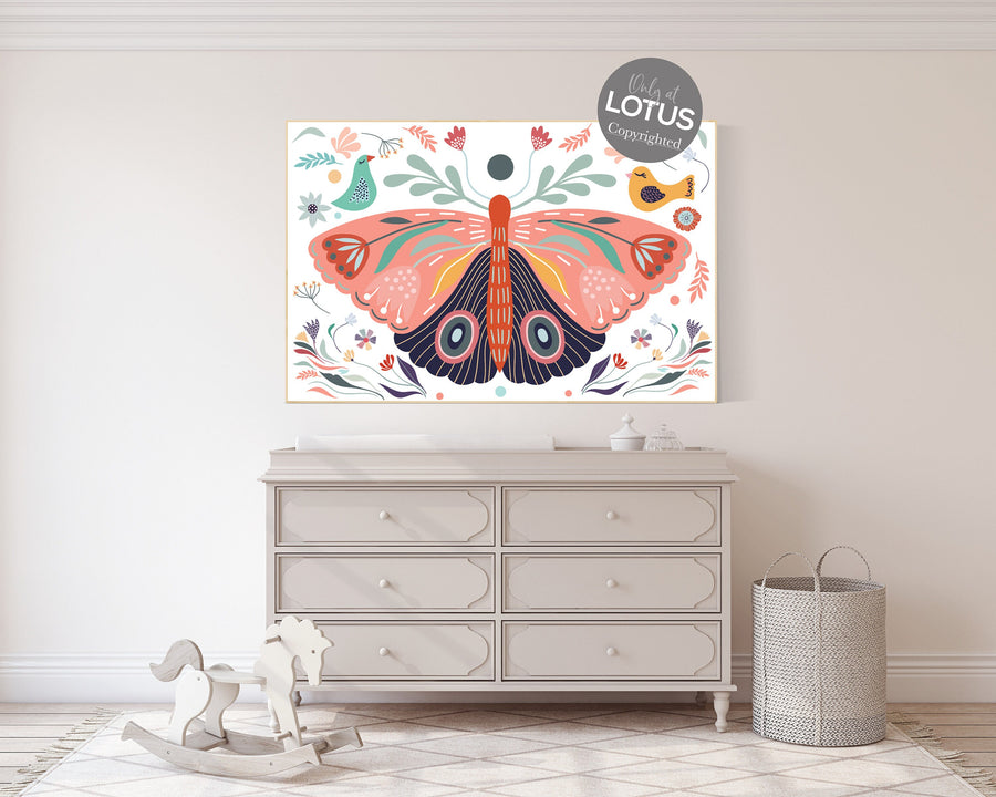 Boho nursery, butterfly nursery decor, girl nursery decor boho, butterfly print wall art, Nursery wall art girl boho, floral nursery