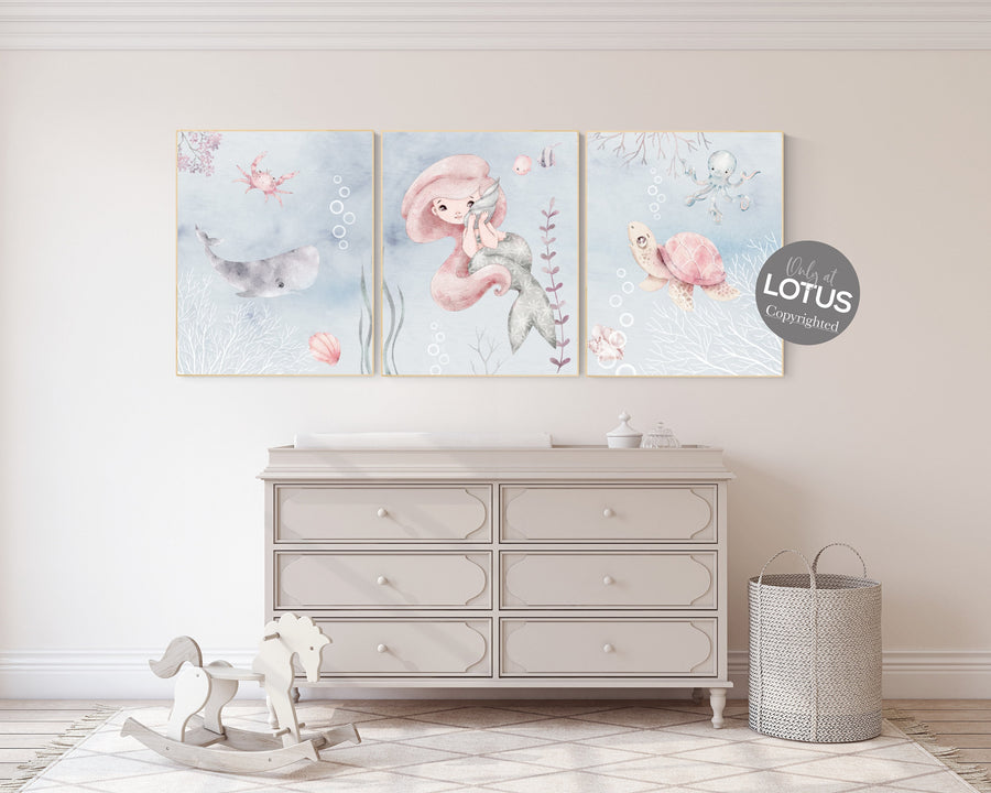 Mermaid nursery, nursery decor girl ocean, sea nursery decor, ocean nursery decor, girls room decor, under the sea nursery girl, sea theme