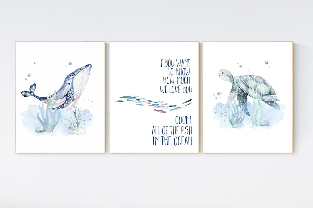 Ocean nursery decor, Nautical nursery print set, under the sea nursery, gender neutral nursery, ocean, nautical, Under the sea wall art