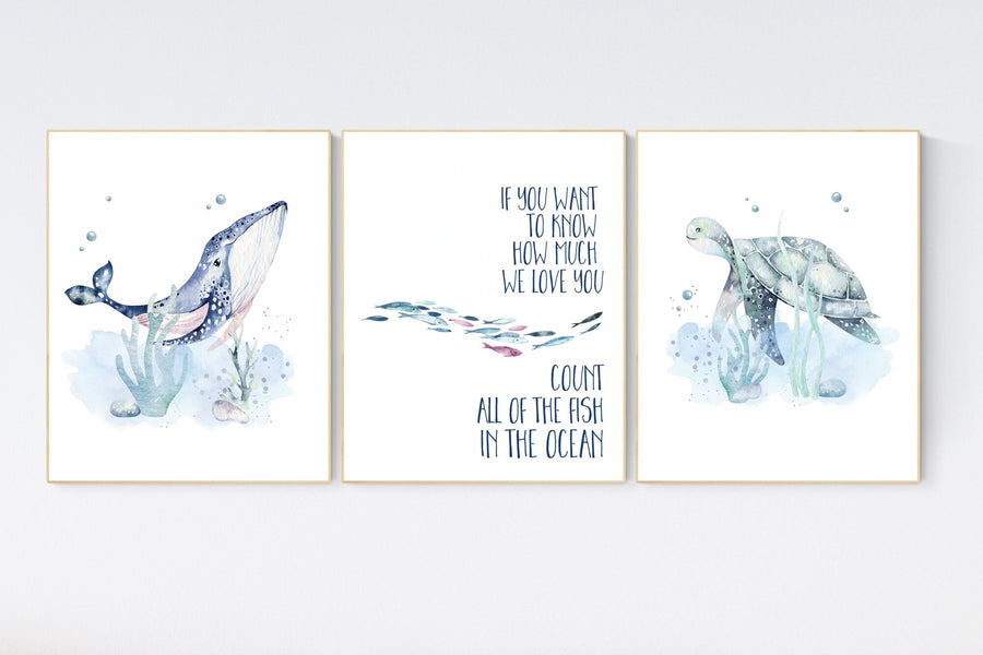 Ocean nursery decor, Nautical nursery print set, under the sea nursery, gender neutral nursery, ocean, nautical, Under the sea wall art