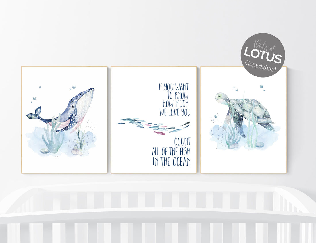 Ocean nursery decor, Nautical nursery print set, under the sea nursery, gender neutral nursery, ocean, nautical, Under the sea wall art