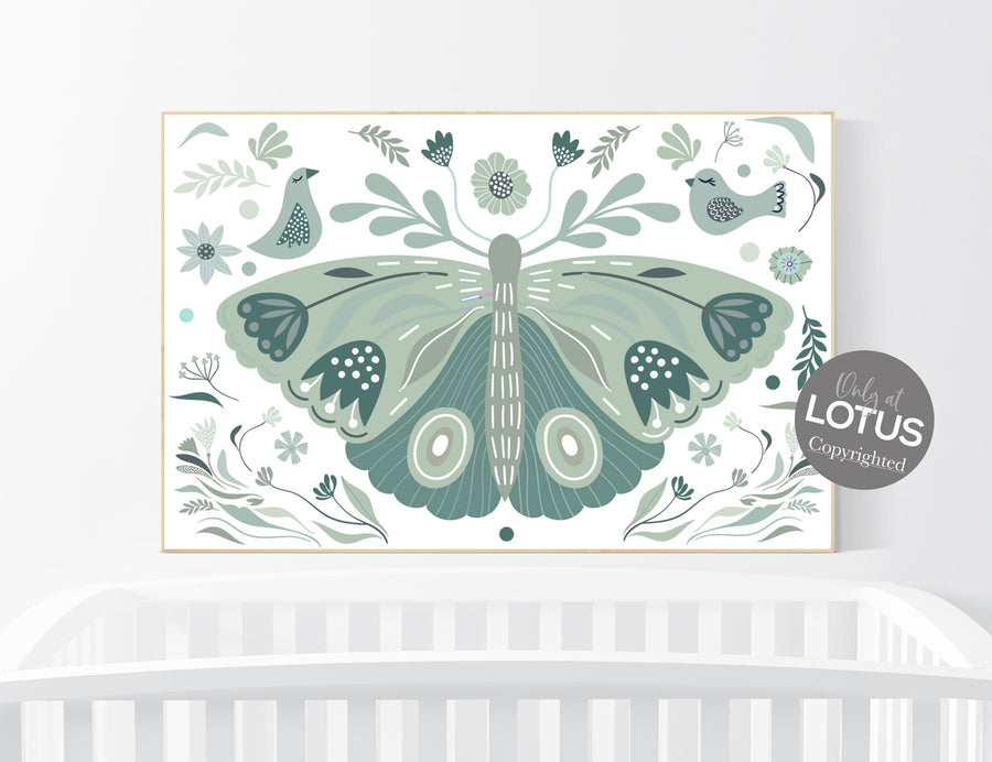 Nursery decor girl, nursery decor butterfly, nursery wall art, sage green nursery, girls room decor, green nursery, girl nursery decor