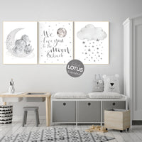 Nursery wall art grey, gray nursery, nursery decor neutral, elephant nursery, baby room decor gender neutral, moon and stars, nursery ideas