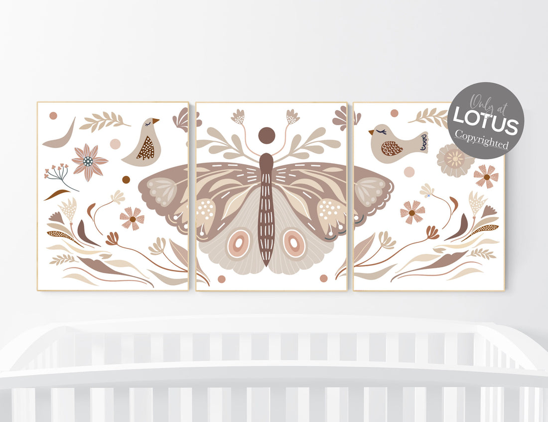 Boho nursery, butterfly nursery decor, girl nursery decor boho, butterfly print wall art, Nursery wall art girl boho, floral nursery