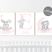 Nursery wall art bunny, pink nursery decor, Nursery decor girl flower bunny, bunny print nursery girl, rabbit nursery, rabbit print nursery