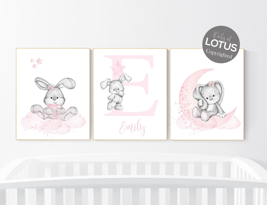 Nursery wall art bunny, pink nursery decor, Nursery decor girl flower bunny, bunny print nursery girl, rabbit nursery, rabbit print nursery