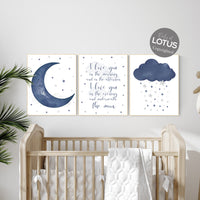 Nursery decor boy navy blue, Nursery wall art boy, navy nursery decor, moon and stars, nursery prints boy, I love you in the morning