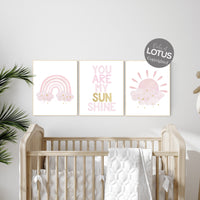 Nursery prints rainbow, girl nursery, pink and gold nursery, sunshine nursery, you are my sunshine, nursery wall art, girl nursery decor