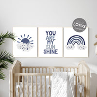 You are my sunshine, navy nursery wall art, rainbow nursery, nursery wall art boy, navy Blue, moon, stars, navy nursery, boy nursery decor