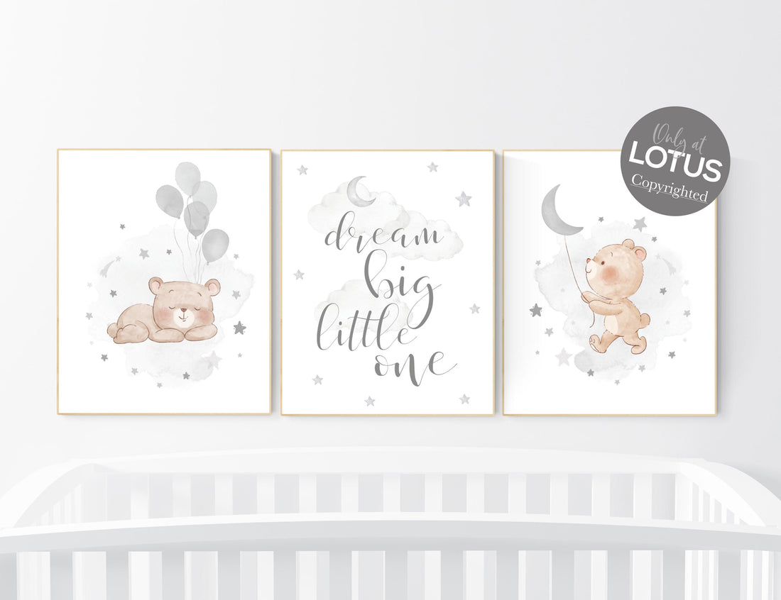 Nursery decor bear, nursery decor boy, bear nursery print, teddy bear decor, nursery wall art animals, boy nursery art, grey nursery, gray