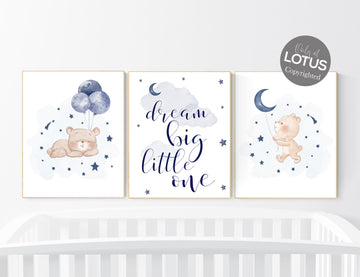 Nursery decor bear, nursery decor boy, bear nursery print, navy blue, teddy bear decor, nursery wall art animals, boy nursery wall art, navy