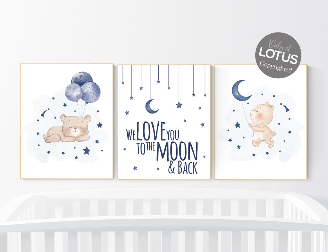 Nursery decor bear, nursery decor boy, bear nursery print, navy blue, teddy bear decor, nursery wall art animals, boy nursery wall art, navy