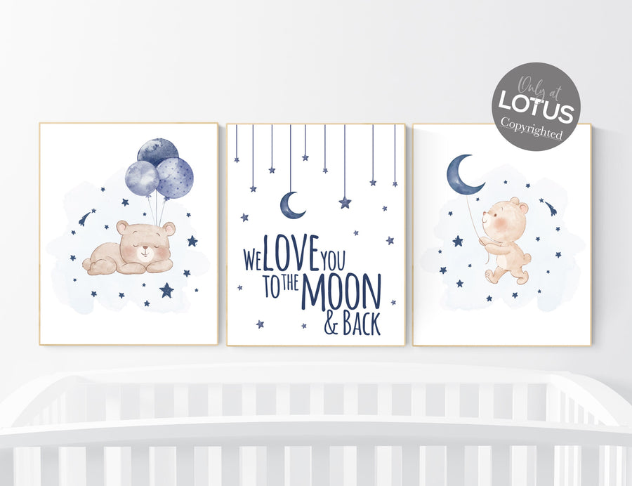 Nursery decor bear, nursery decor boy, bear nursery print, navy blue, teddy bear decor, nursery wall art animals, boy nursery wall art, navy