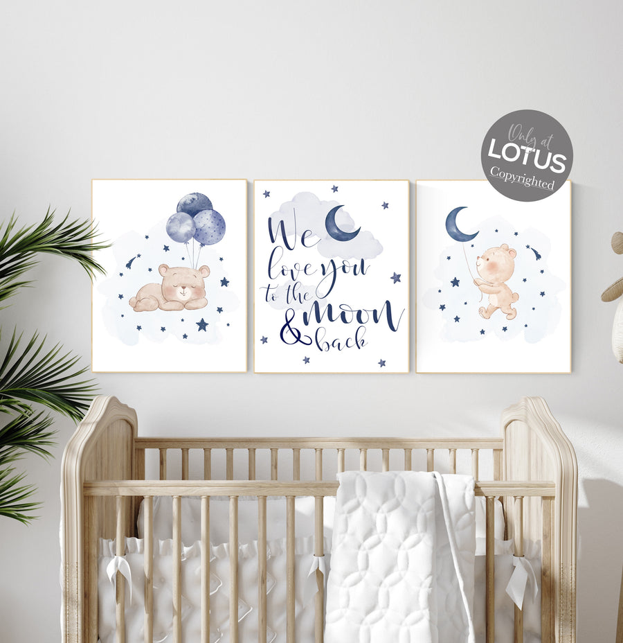 Nursery decor bear, nursery decor boy, bear nursery print, navy blue, teddy bear decor, nursery wall art animals, boy nursery wall art, navy