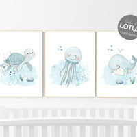 Under the sea wall art, Ocean nursery decor, Nautical nursery print set, under the sea nursery, gender neutral nursery, ocean nursery