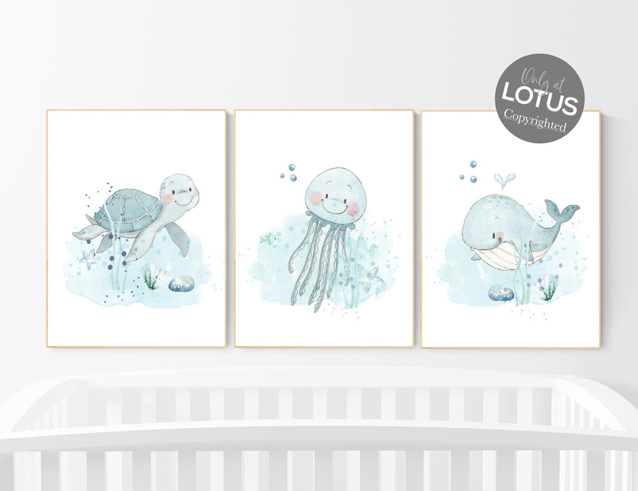 Under the sea wall art, Ocean nursery decor, Nautical nursery print set, under the sea nursery, gender neutral nursery, ocean nursery