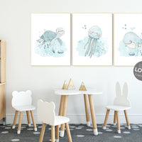 Under the sea wall art, Ocean nursery decor, Nautical nursery print set, under the sea nursery, gender neutral nursery, ocean nursery