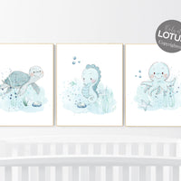 Under the sea wall art, Ocean nursery decor, Nautical nursery print set, under the sea nursery, gender neutral nursery, ocean nursery