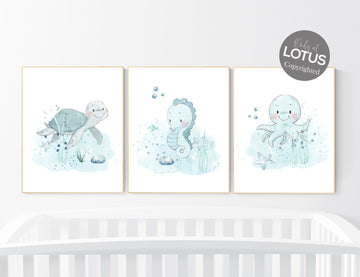 Under the sea wall art, Ocean nursery decor, Nautical nursery print set, under the sea nursery, gender neutral nursery, ocean nursery