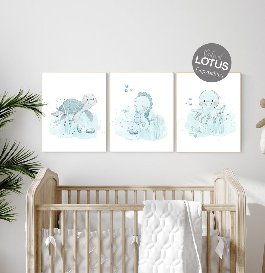 Under the sea wall art, Ocean nursery decor, Nautical nursery print set, under the sea nursery, gender neutral nursery, ocean nursery