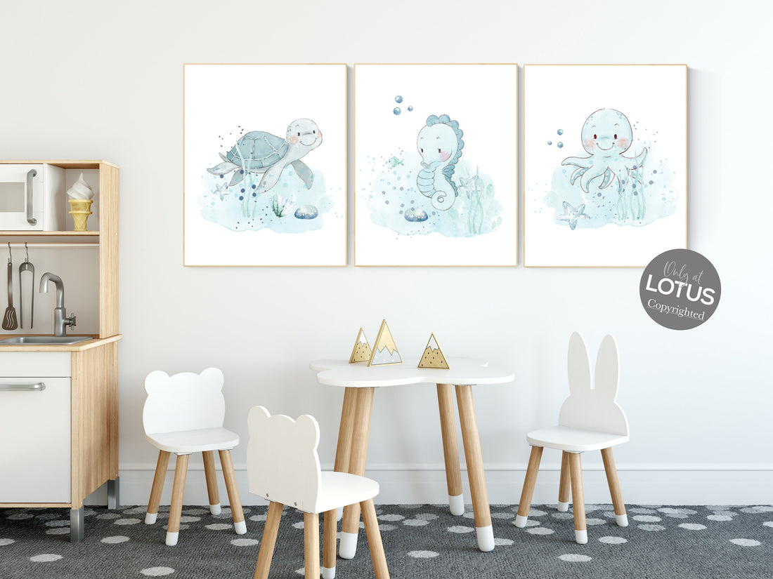 Under the sea wall art, Ocean nursery decor, Nautical nursery print set, under the sea nursery, gender neutral nursery, ocean nursery