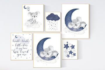 Koala nursery, Boy nursery decor, navy blue nursery art, nursery decor boy, I love you in the morning, boys room decor, koala bear