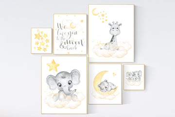 Nursery decor neutral, Yellow nursery, nursery wall art elephant, giraffe nursery, gender neutral, yellow and grey nursery, baby room art