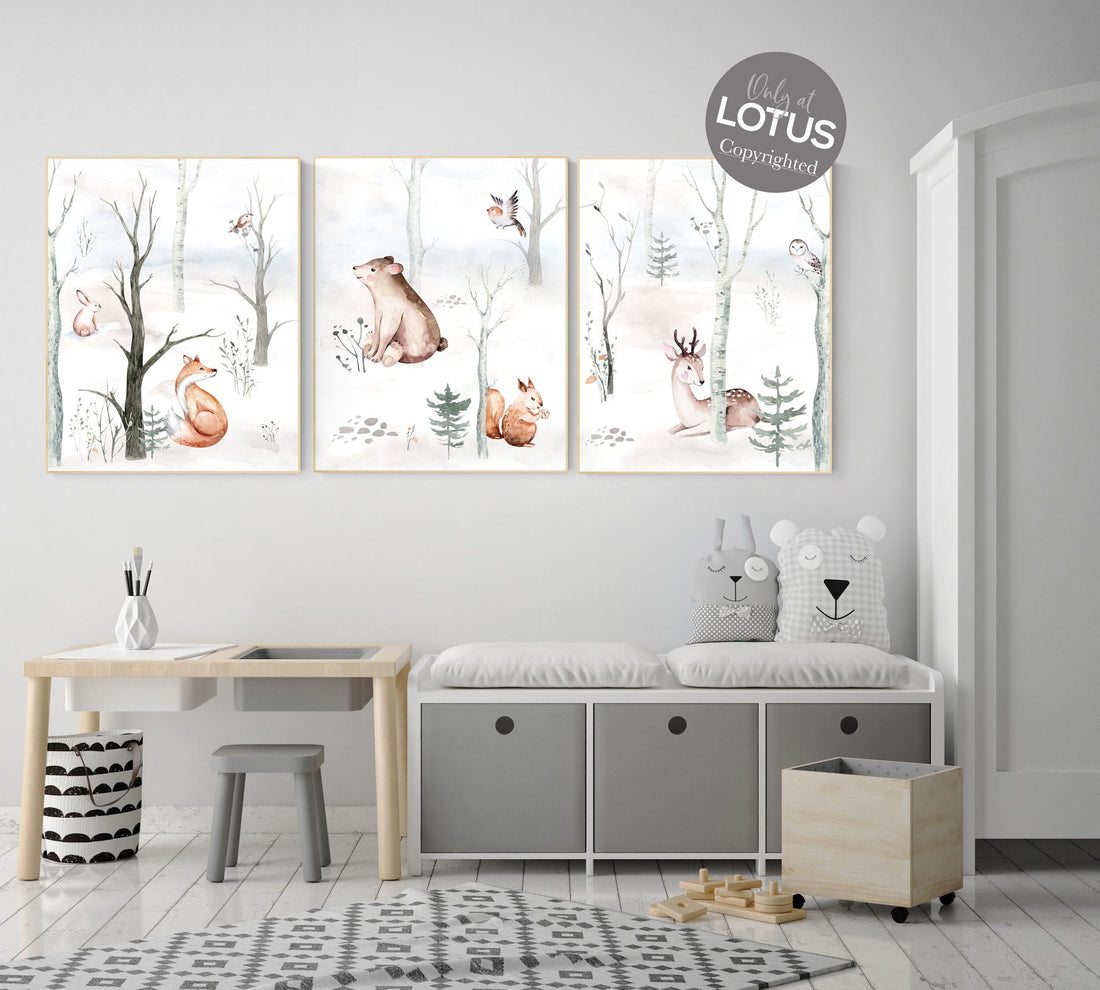 CANVAS LISTING: Nursery decor woodland animals, gender neutral nursery, Woodland Nursery Wall Art, Woodland animal prints