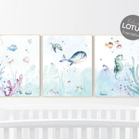 CANVAS LISTING: Under the sea wall art, Ocean nursery decor, Nautical nursery print set, under the sea nursery, gender neutral nursery