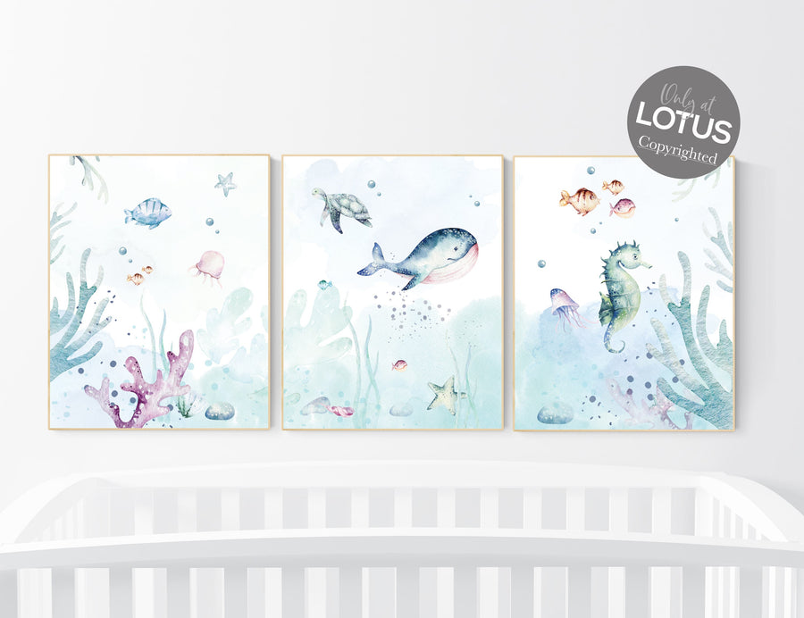 CANVAS LISTING: Under the sea wall art, Ocean nursery decor, Nautical nursery print set, under the sea nursery, gender neutral nursery