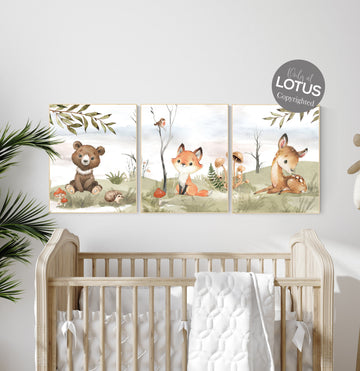 Animal nursery decor, woodland nursery prints, jungle animals, gender neutral nursery, Woodland Nursery, animal prints, fox, deer, bear