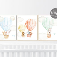 Nursery decor animals, hot air balloon, elephant giraffe, bear, gender neutral, nursery decor twins, animal nursery, balloon nursery