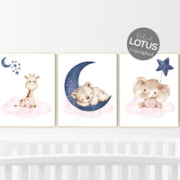 Nursery decor, pink and navy, elephant nursery, giraffe nursery, navy pink, twin nursery, gender neutral, animal prints, woodland animals