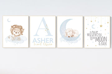 Nursery decor boy, animal nursery, lion nursery, sheep nursery, animal prints, we love you to the moon and back