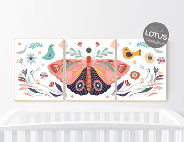 Boho nursery, butterfly nursery decor, girl nursery decor boho, butterfly print wall art, Nursery wall art girl boho, floral nursery