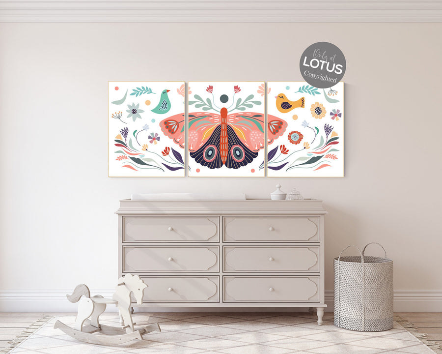 Boho nursery, butterfly nursery decor, girl nursery decor boho, butterfly print wall art, Nursery wall art girl boho, floral nursery