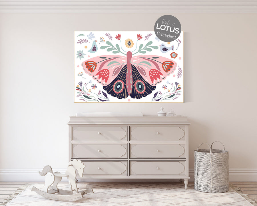 Boho nursery, butterfly nursery decor, girl nursery decor boho, butterfly print wall art, Nursery wall art girl boho, floral nursery