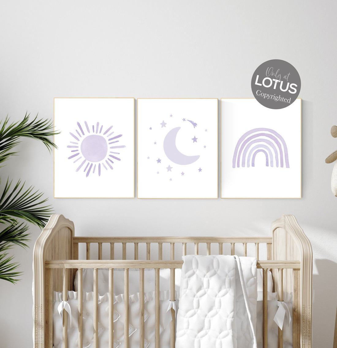 Nursery prints rainbow, Nursery decor girl, nursery wall art, purple, lavender, moon star, cloud, nursery wall art, rainbow, lilac, girls